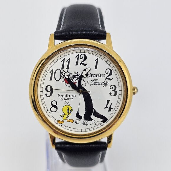 VTG Armitron Sylvester Tweety Bird Watch 40MM 1994 New Leather Bands New Battery - Picture 1 of 16